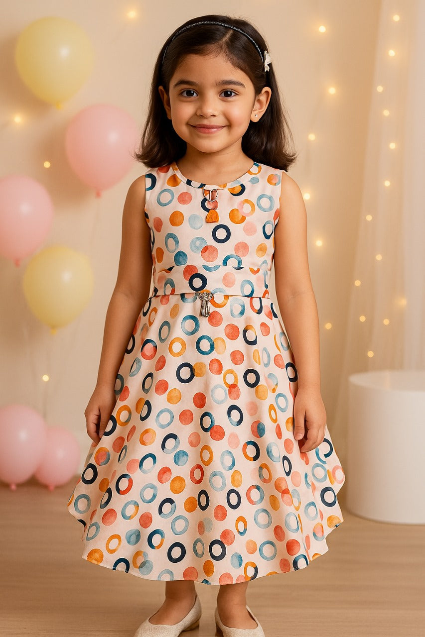 Girls Polka Print Fit and Flare Sleeveless Frock Dress