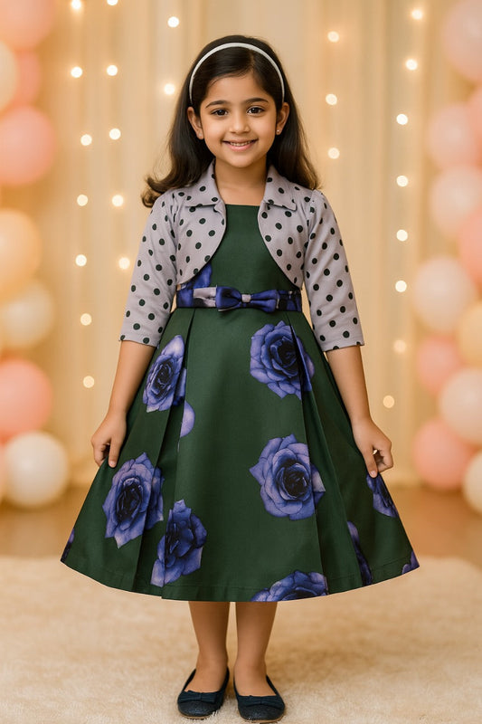 Wish Karo Girls Long Dress Gown with Jacket-(LF215grn) - Wish Karo