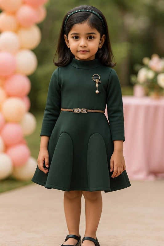 Wish Karo Baby Girls' Knee Length Dress(fe2698grn) - Wish Karo - photo 1