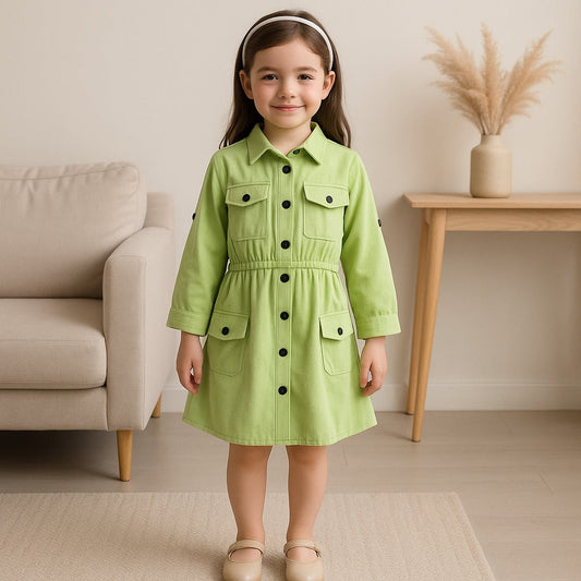 Girls Full Sleeve Solid Fit and Flare Frock Dress - Wish Karo