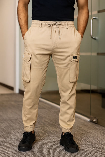 Men’s Cotton Cargo Pants | Comfortable Casual Wear with Multi Utility Pockets | Elastic Waist & Cuffed Jogger Fit - Wish Karo