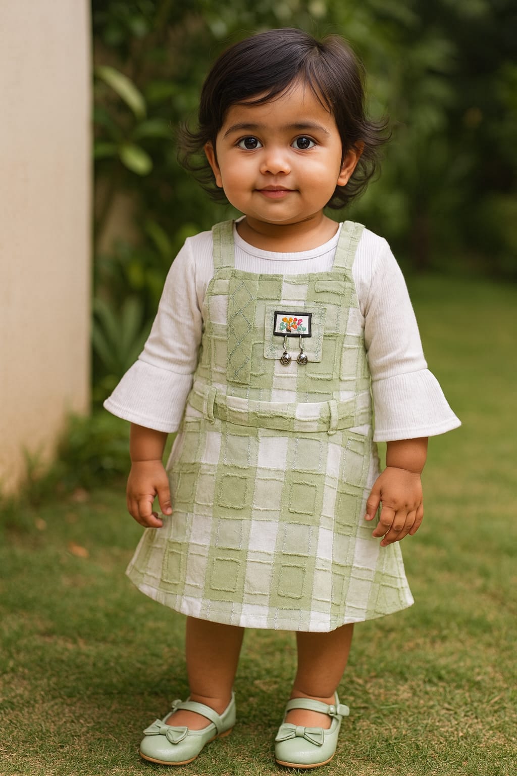 Girls Checkered Texture Flared Top with Dungaree csl1087