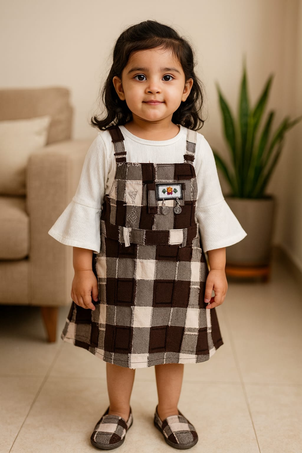 Girls Checkered Texture Flared Top with Dungaree csl1087