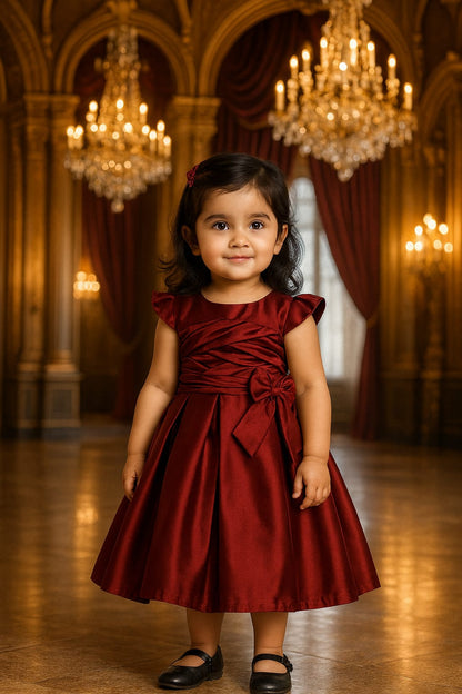 Girls Pleated Solid Fit and Flare Frock Dress