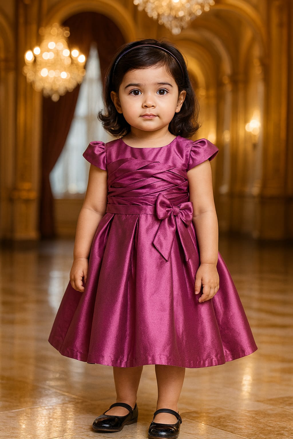Girls Pleated Solid Fit and Flare Frock Dress