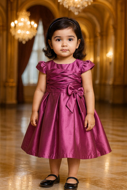 Girls Pleated Solid Fit and Flare Frock Dress