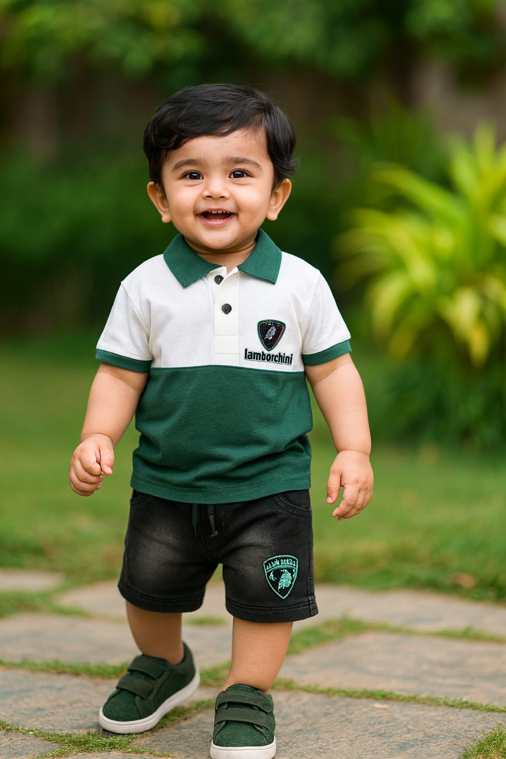 Boys Colorblock Cotton Polo T-shirt with Denim Shorts btp860