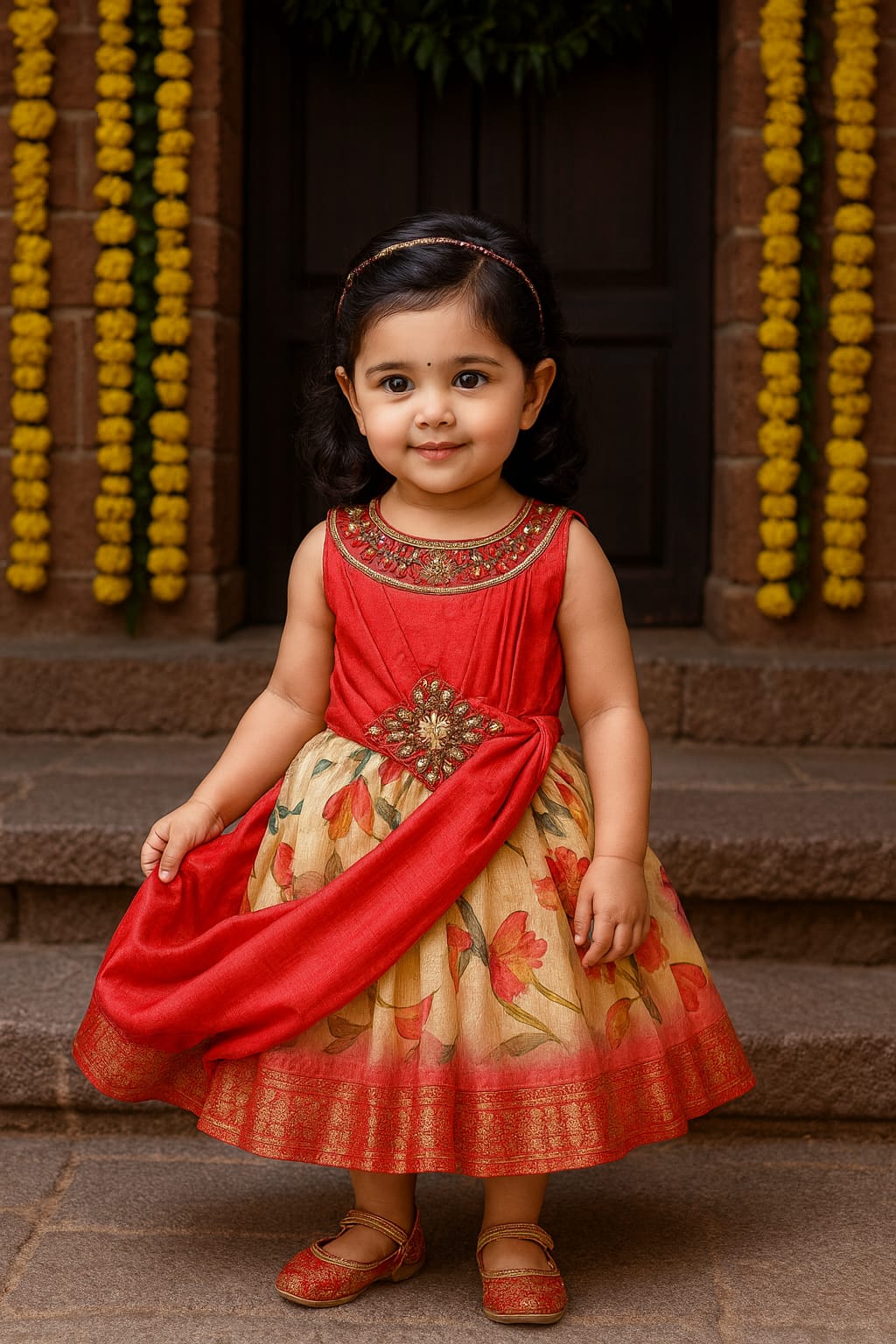 Girls Satin Party Dress with Embroidered Neck  fep3572