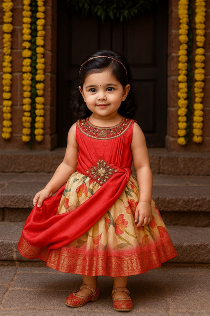 Girls Satin Party Dress with Embroidered Neck  fep3572