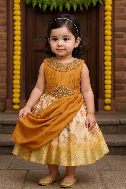 Girls Satin Party Dress with Embroidered Neck  fep3572