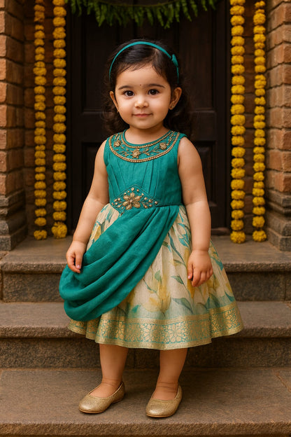 Girls Satin Party Dress with Embroidered Neck  fep3572