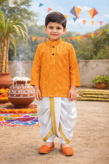 Boys Traditional Art Silk Kurta and Dhoti Set