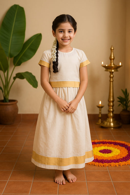 Girls Onam Kasavu Top and Skirt Set eth011crm