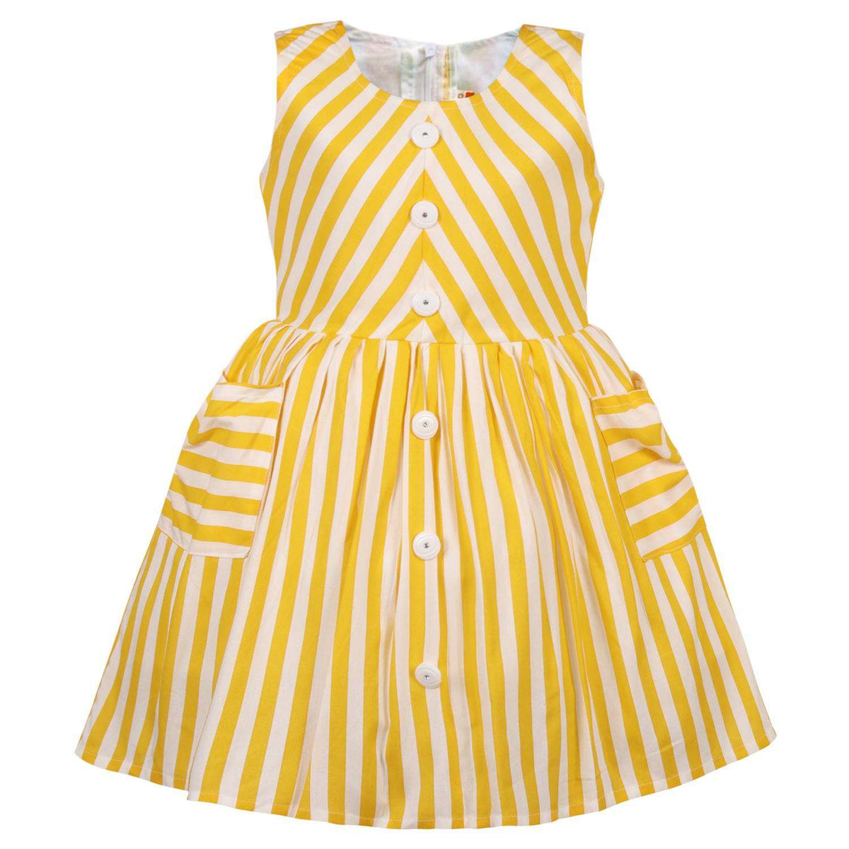 Girls Yellow & White Striped Button-Down Dress - Wish Karo - photo 2