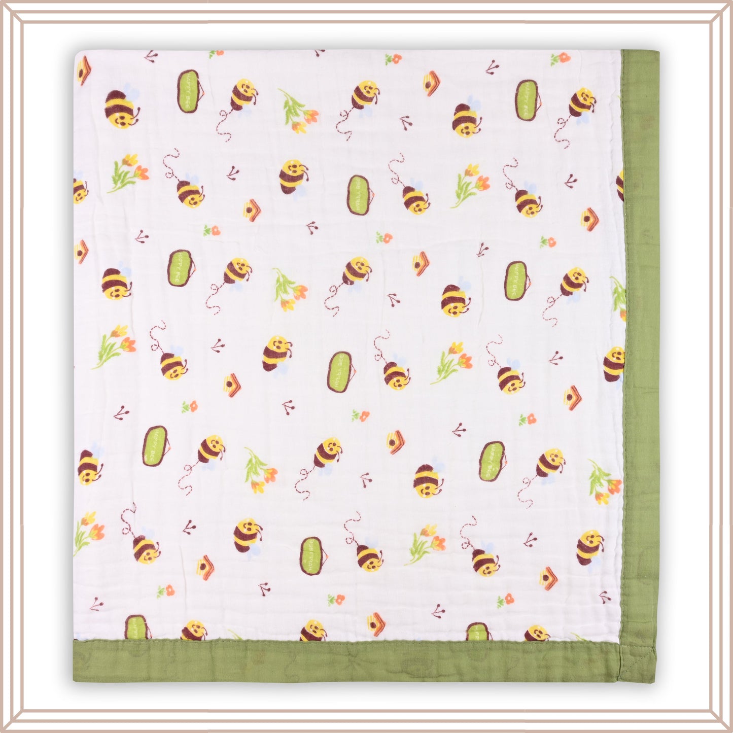 Infants Green Printed Muslin Blanket