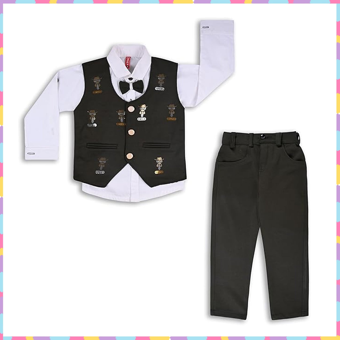 Shirt With Waistcoat And Pant For Boys (bsp009dgrn)
