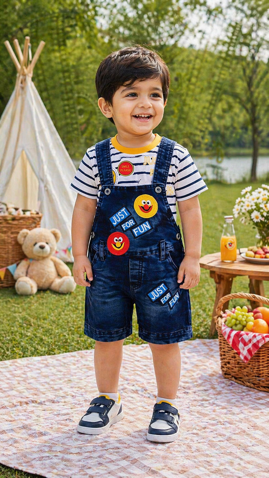 Boys Striped Denim Dungaree Set - Wish Karo - photo 1