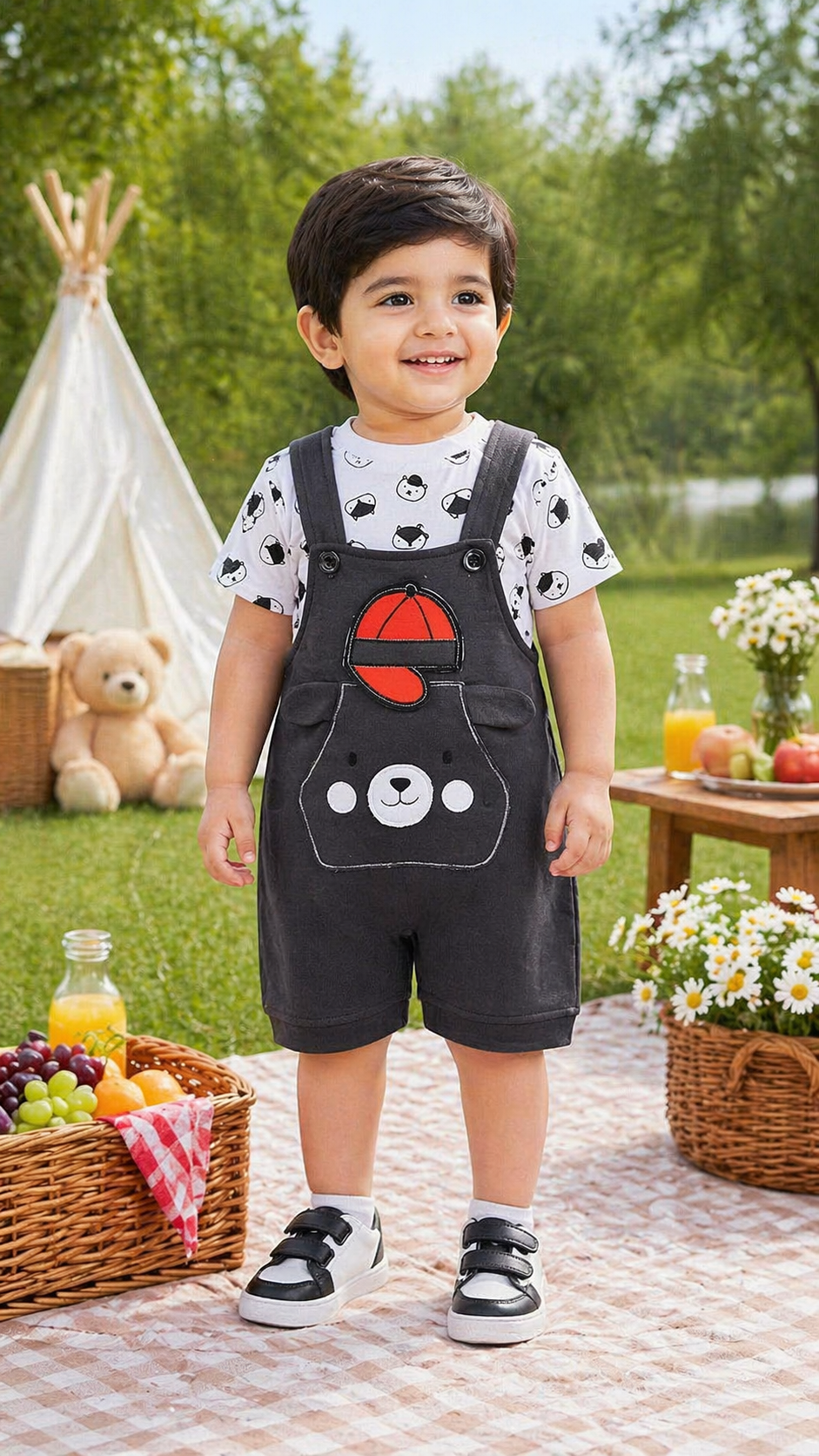 Boys Conversational Printed Dungaree Set