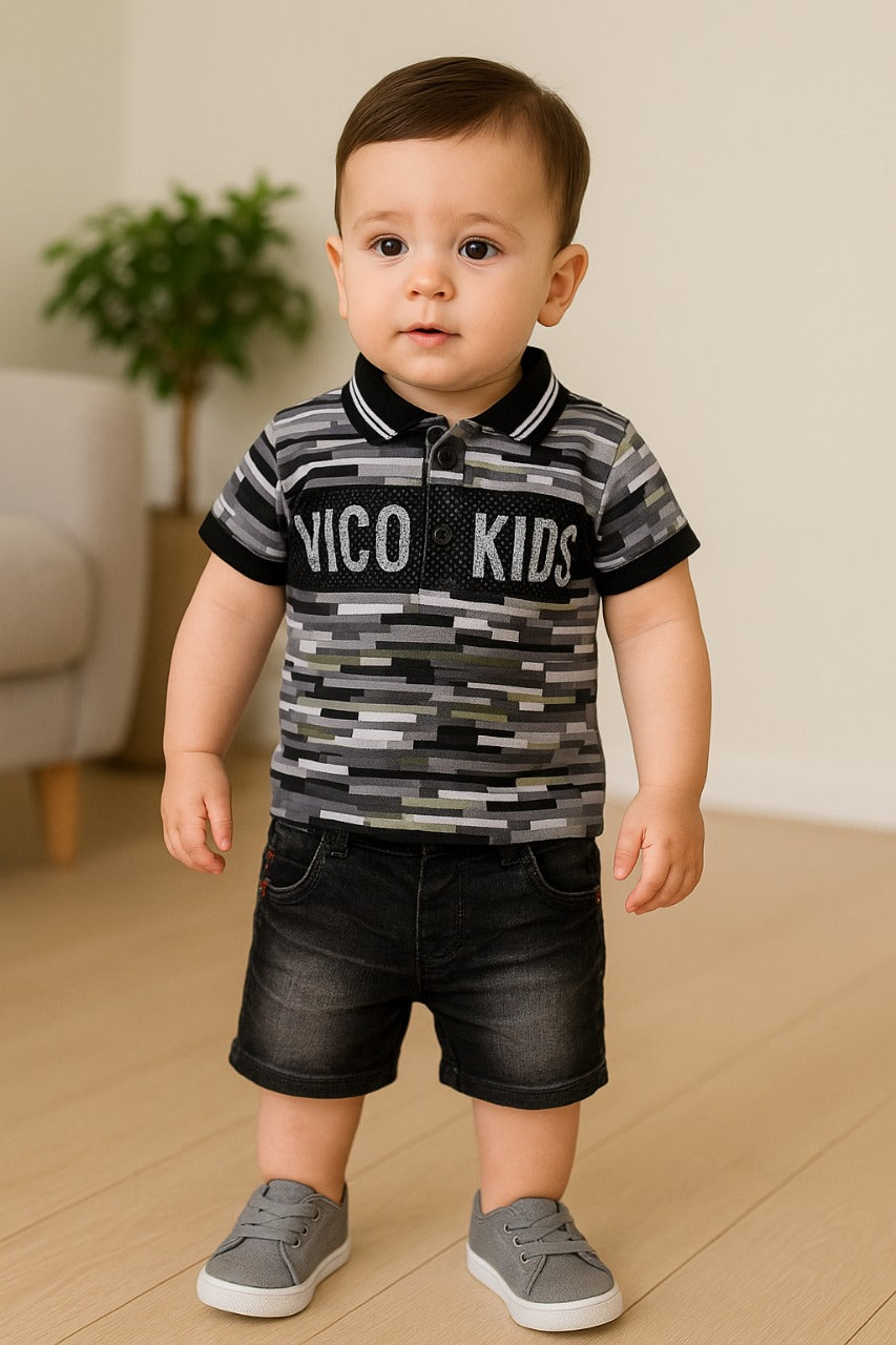 Boys T-Shirt and Short Clothing Set-(bt58) (Grey)