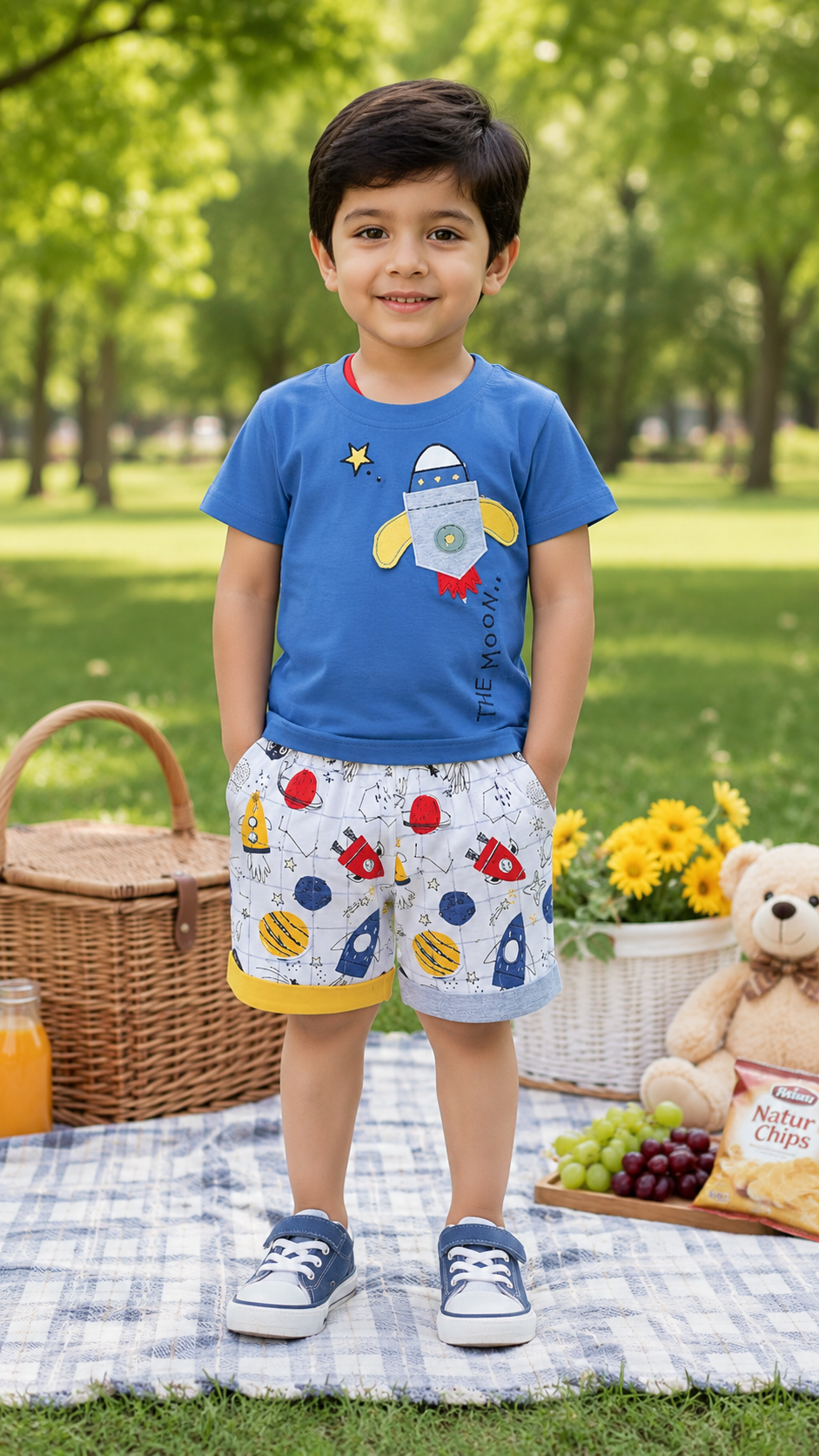 Baby Boy Space Rocket Outfit Set | Cotton T-Shirt & Shorts