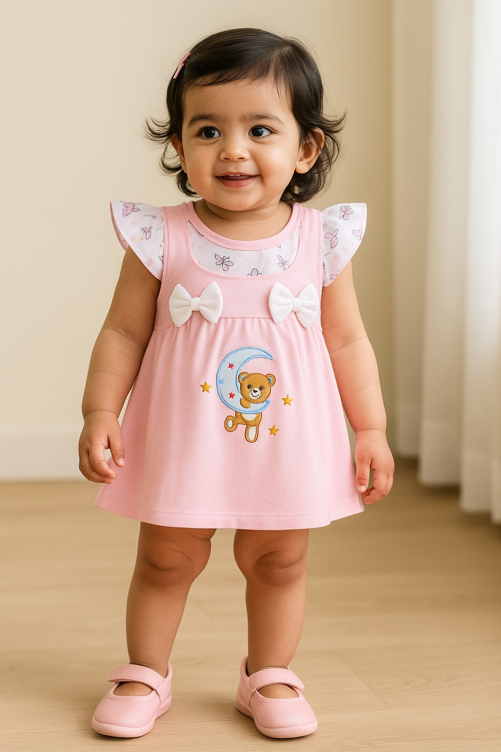 Girls Embroidered Cap sleeve frock dress comes with brief. bt727