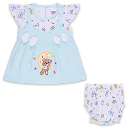 Girls Embroidered Cap sleeve frock dress comes with brief. bt727