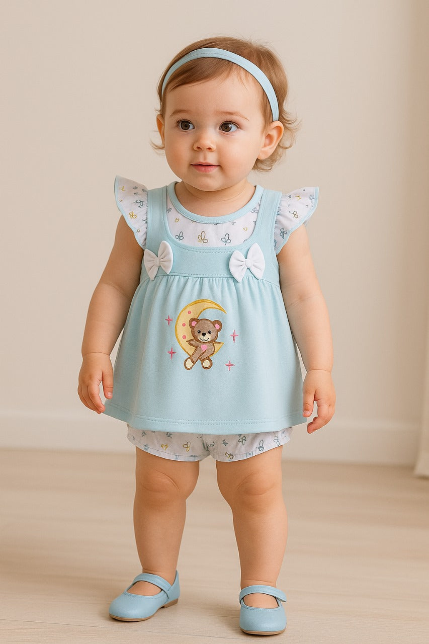 Girls Embroidered Cap sleeve frock dress comes with brief. bt727