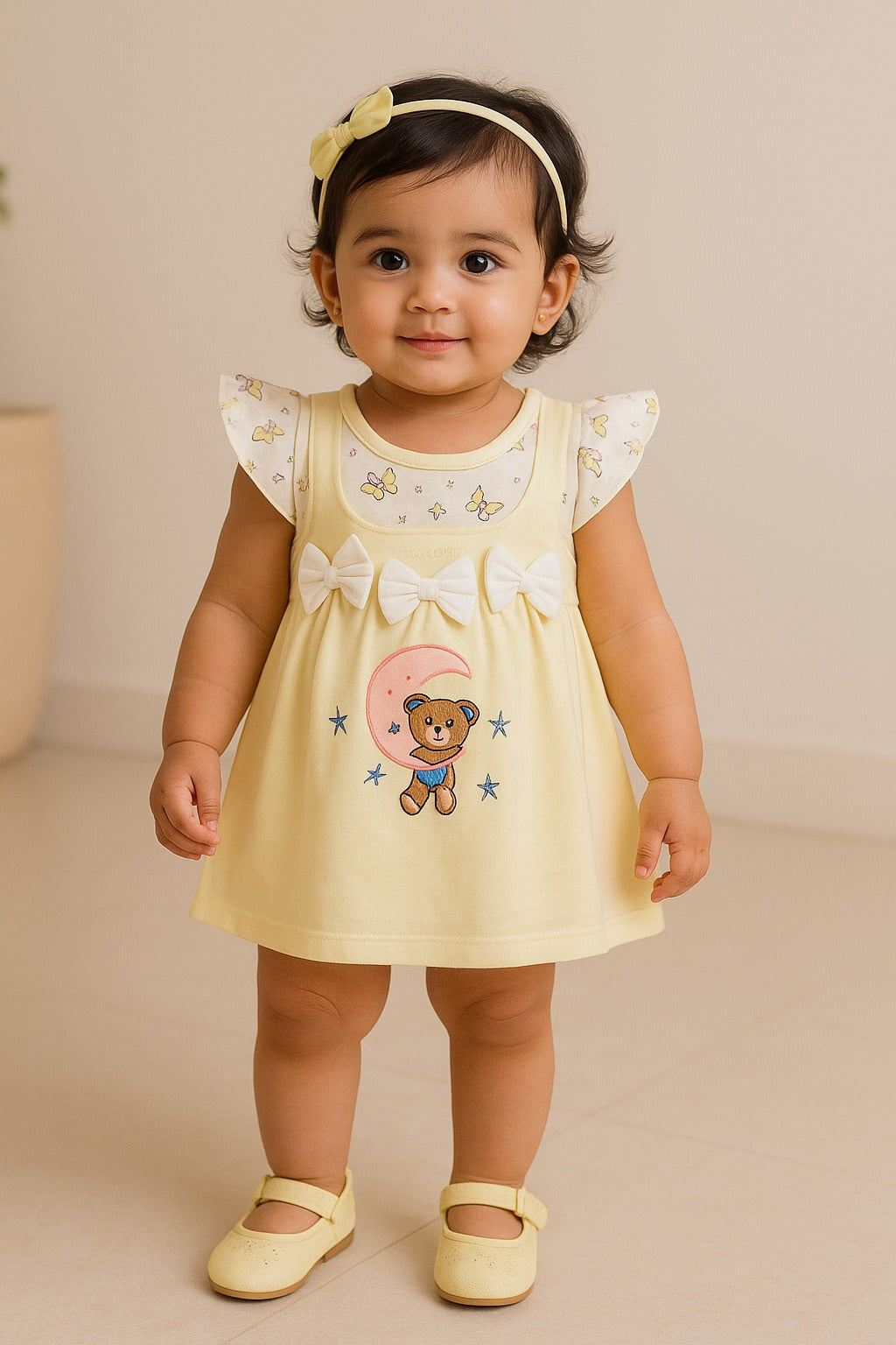 Girls Embroidered Cap sleeve frock dress comes with brief. bt727