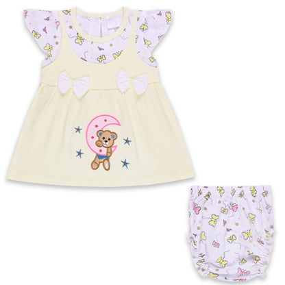 Girls Embroidered Cap sleeve frock dress comes with brief. bt727