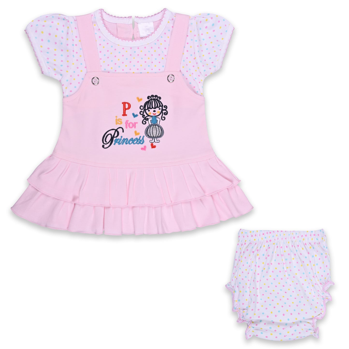 Girls Embroidered Puff Sleeve Frock Dress comes with Brief bt732