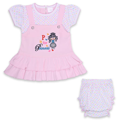 Girls Embroidered Puff Sleeve Frock Dress comes with Brief bt732