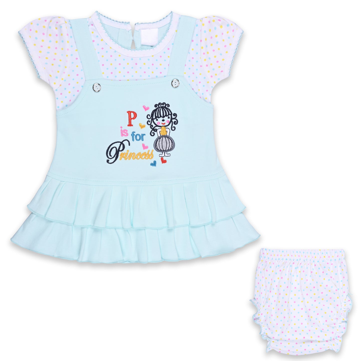 Girls Embroidered Puff Sleeve Frock Dress comes with Brief bt732