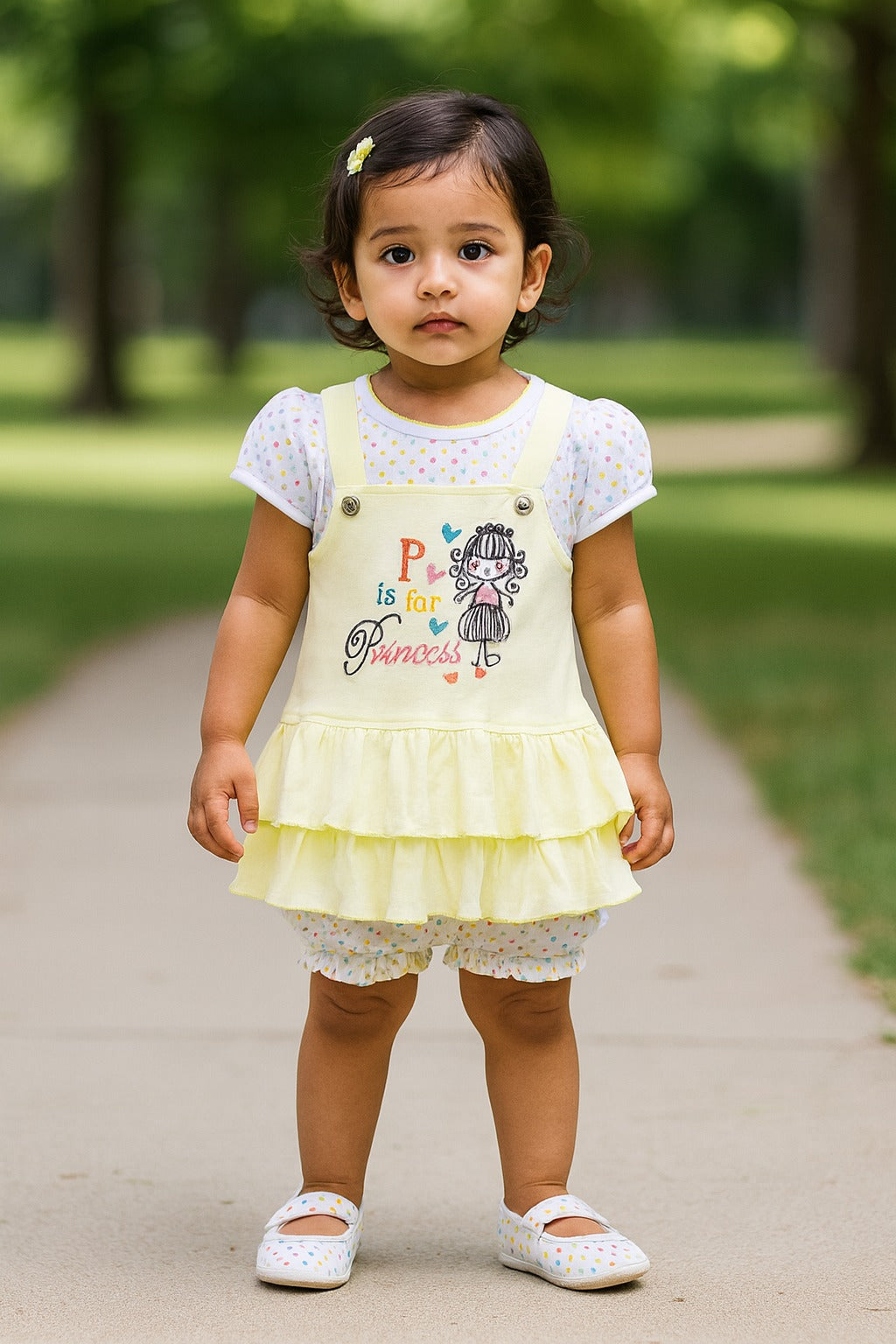 Girls Embroidered Puff Sleeve Frock Dress comes with Brief bt732