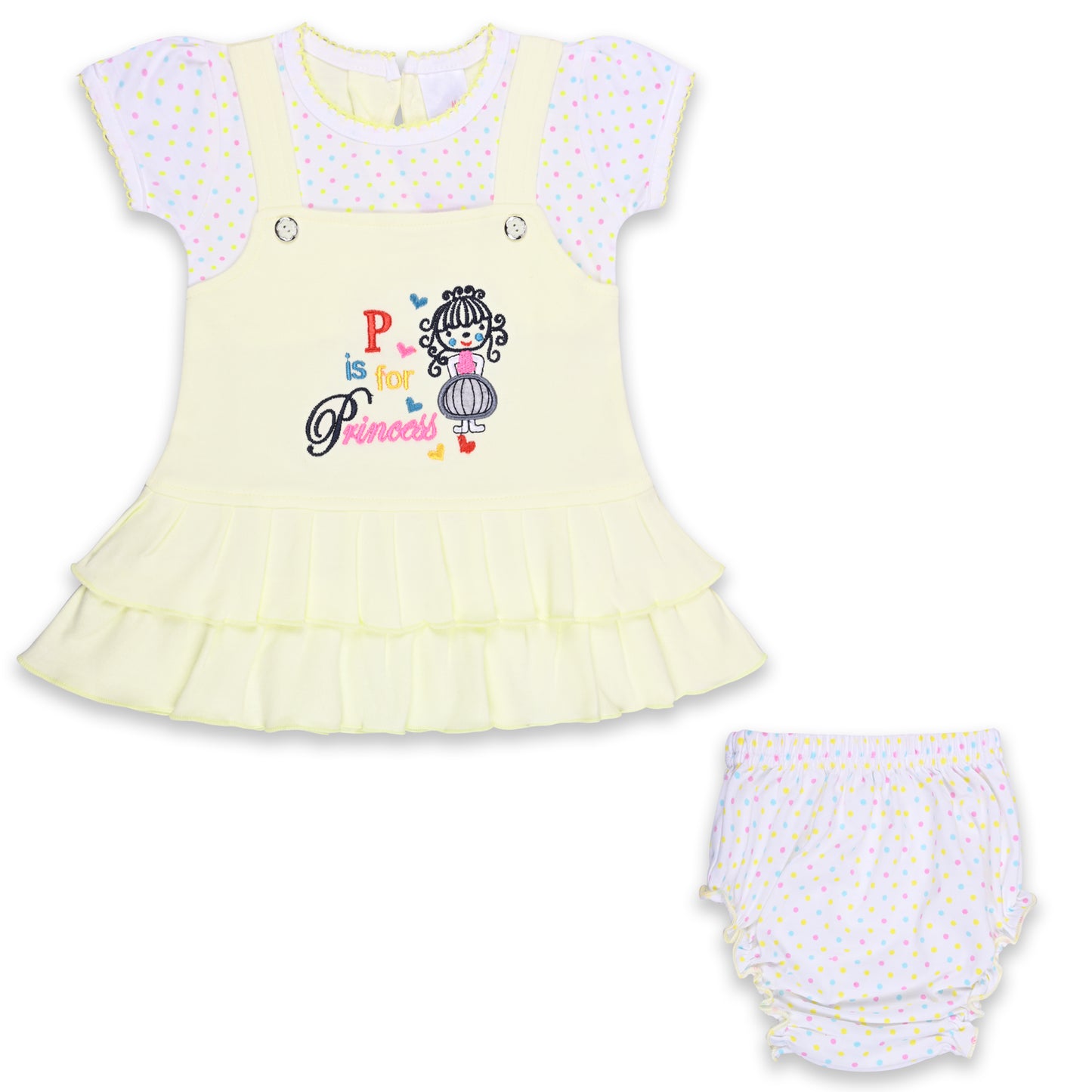 Girls Embroidered Puff Sleeve Frock Dress comes with Brief bt732