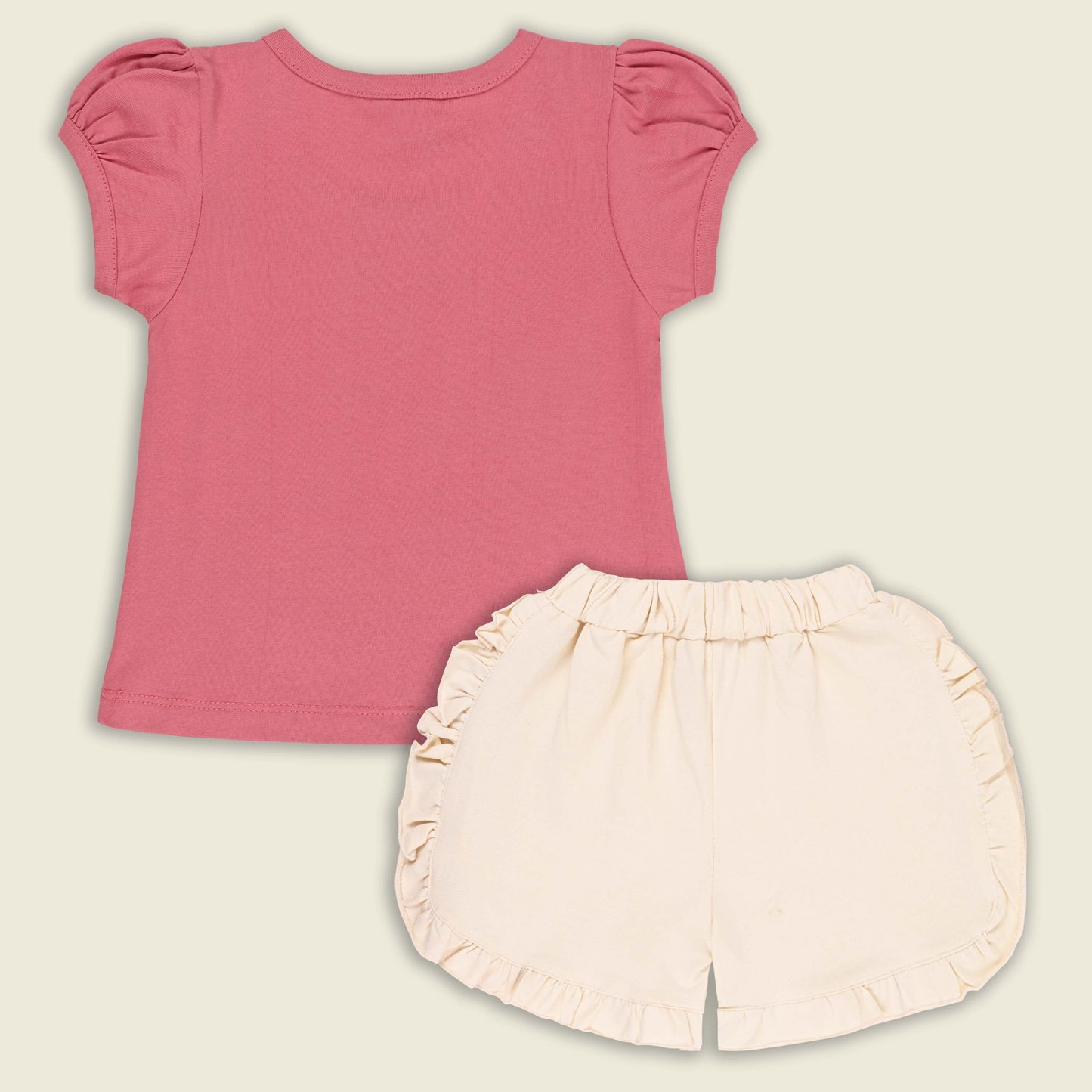 Girls Cat Print Cotton T-shirt and Ruffle Shorts Set bt881