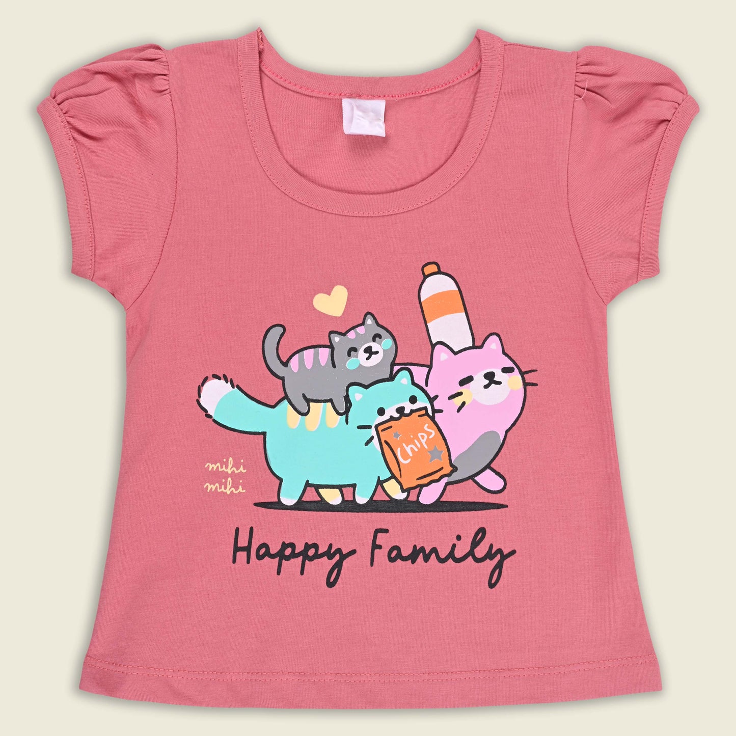 Girls Cat Print Cotton T-shirt and Ruffle Shorts Set bt881