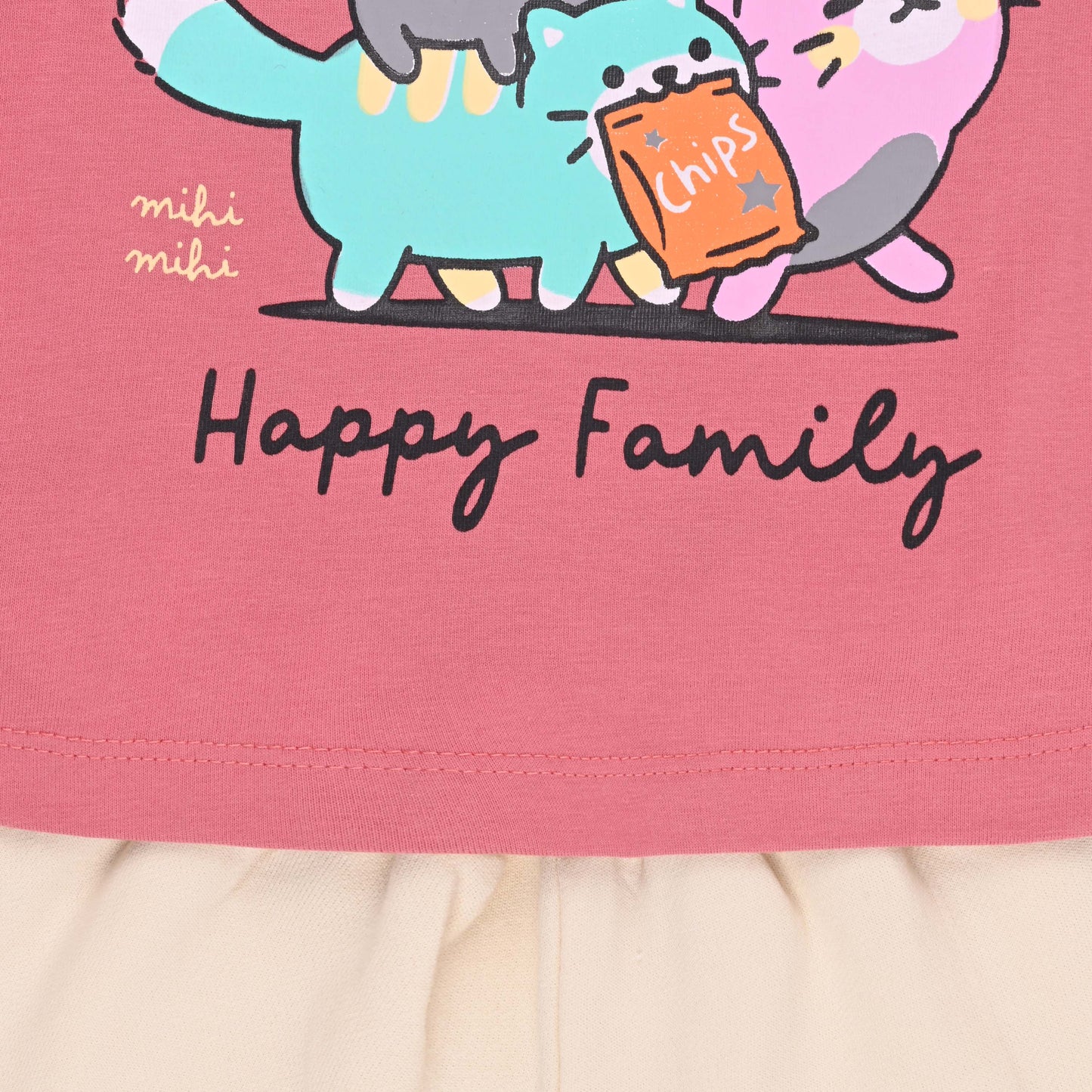 Girls Cat Print Cotton T-shirt and Ruffle Shorts Set bt881