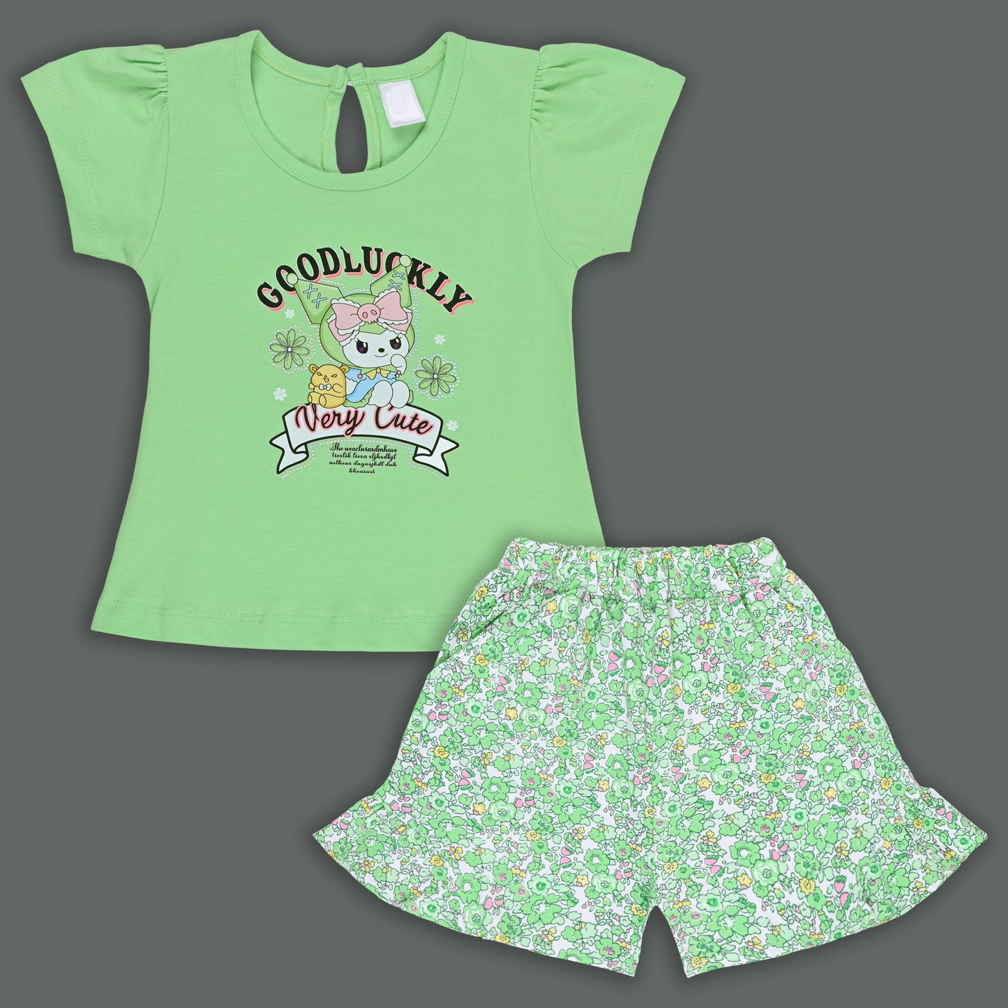 Girls Floral Printed Cotton T-Shirt and Flared Shorts Co-ord Set