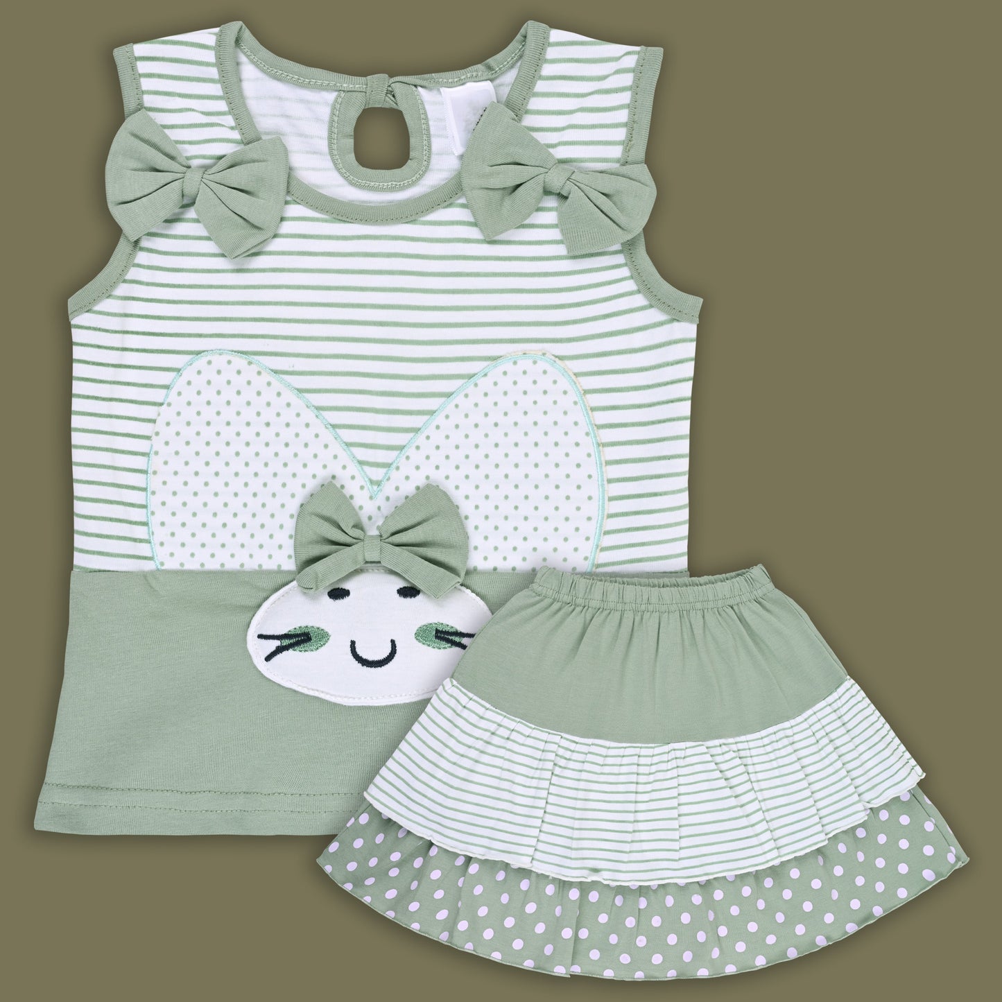 Girls Bow Cartoon Print Top & Skirt Summer Co-ord Set bt883lpnk