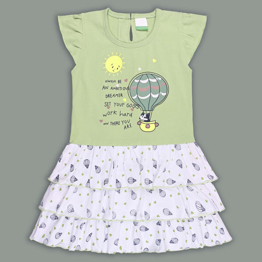 Girls Printed Layered Cotton Casual Dress - Wish Karo - photo 1