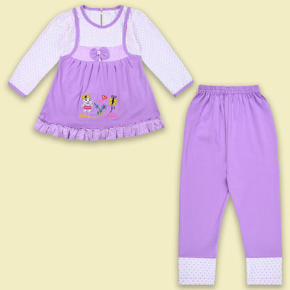 Girls Polka And Applique Print Top And Pant Full Sleeve Clothing Se