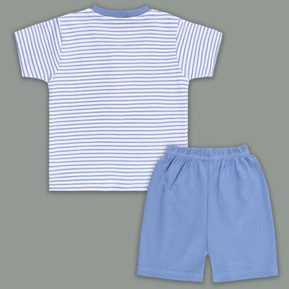 Boys Striped Teddy Print Cotton T-shirt and Shorts Set bte849