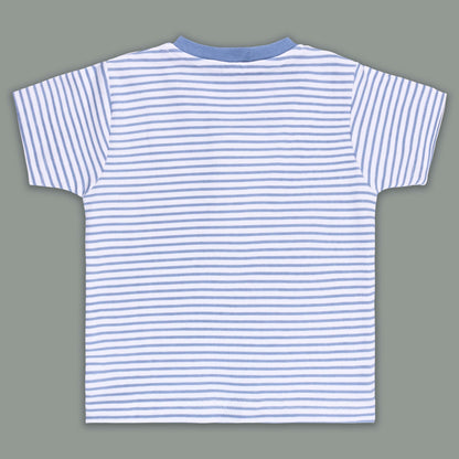 Boys Striped Teddy Print Cotton T-shirt and Shorts Set bte849