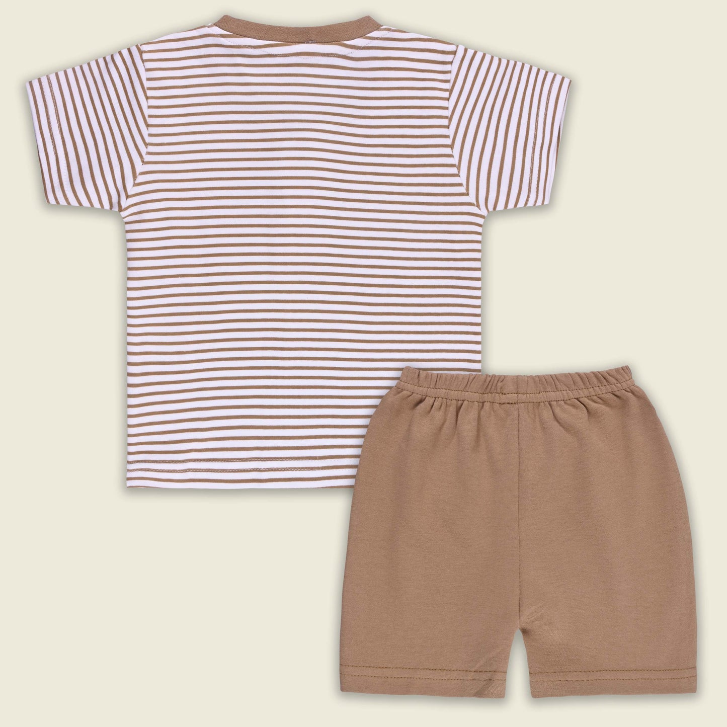 Boys Striped Teddy Print Cotton T-shirt and Shorts Set bte849