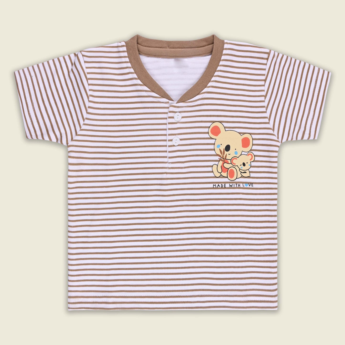 Boys Striped Teddy Print Cotton T-shirt and Shorts Set bte849