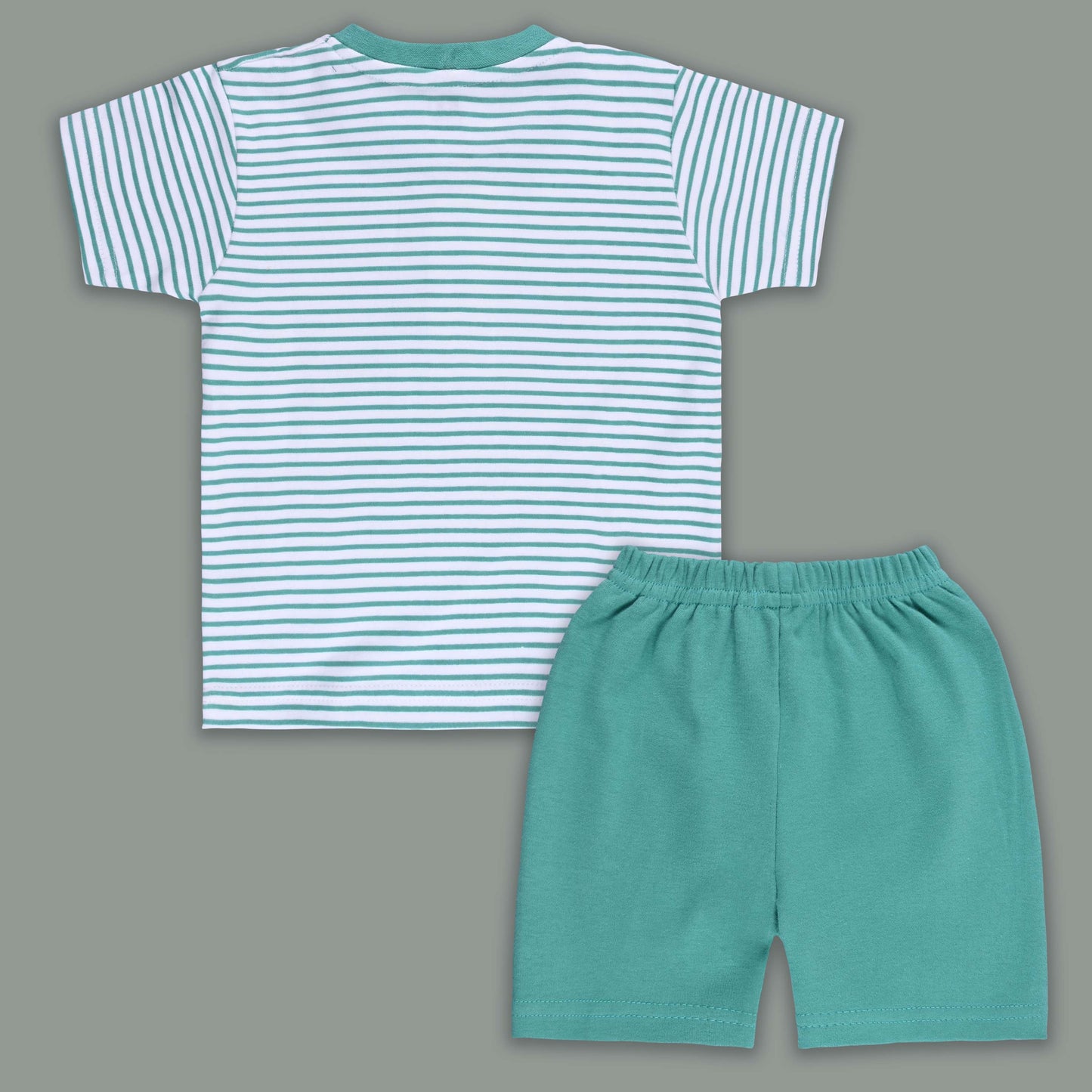 Boys Striped Teddy Print Cotton T-shirt and Shorts Set bte849