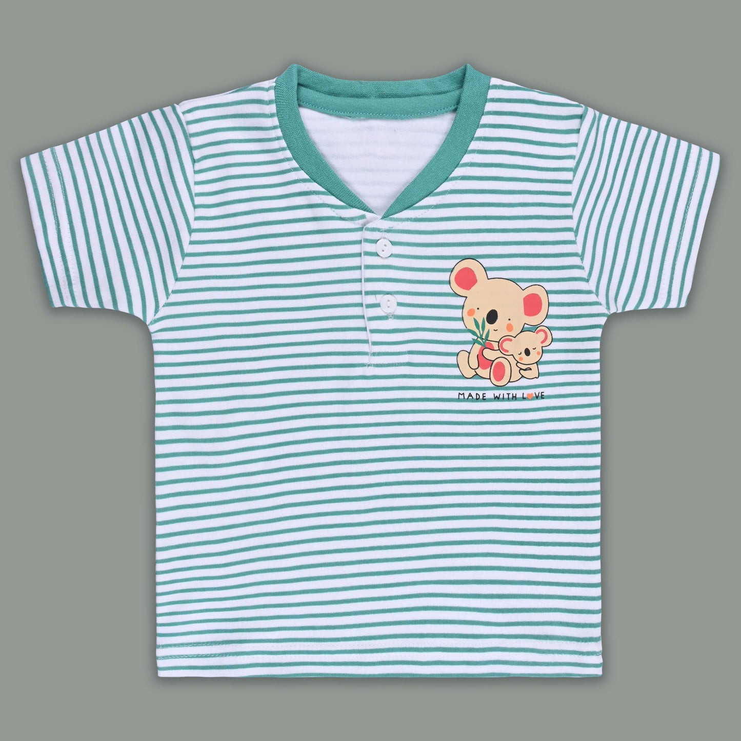 Boys Striped Teddy Print Cotton T-shirt and Shorts Set bte849