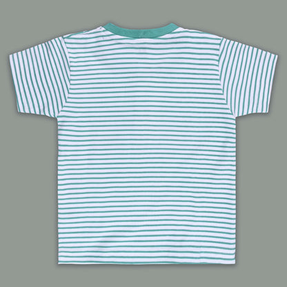 Boys Striped Teddy Print Cotton T-shirt and Shorts Set bte849