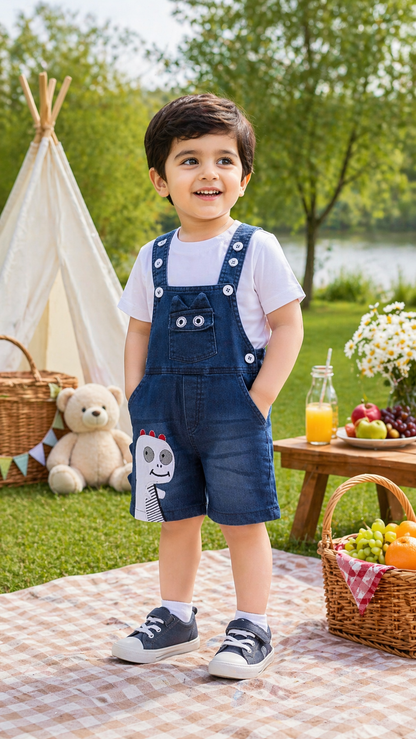 Boys Cartoon Cotton Tshirt and Denim Dungaree Set - Wish Karo - photo 2