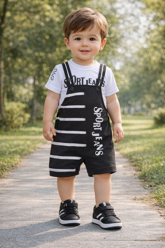 Baby Boys Striped T-Shirt and Short Dungaree Set btp738mrn